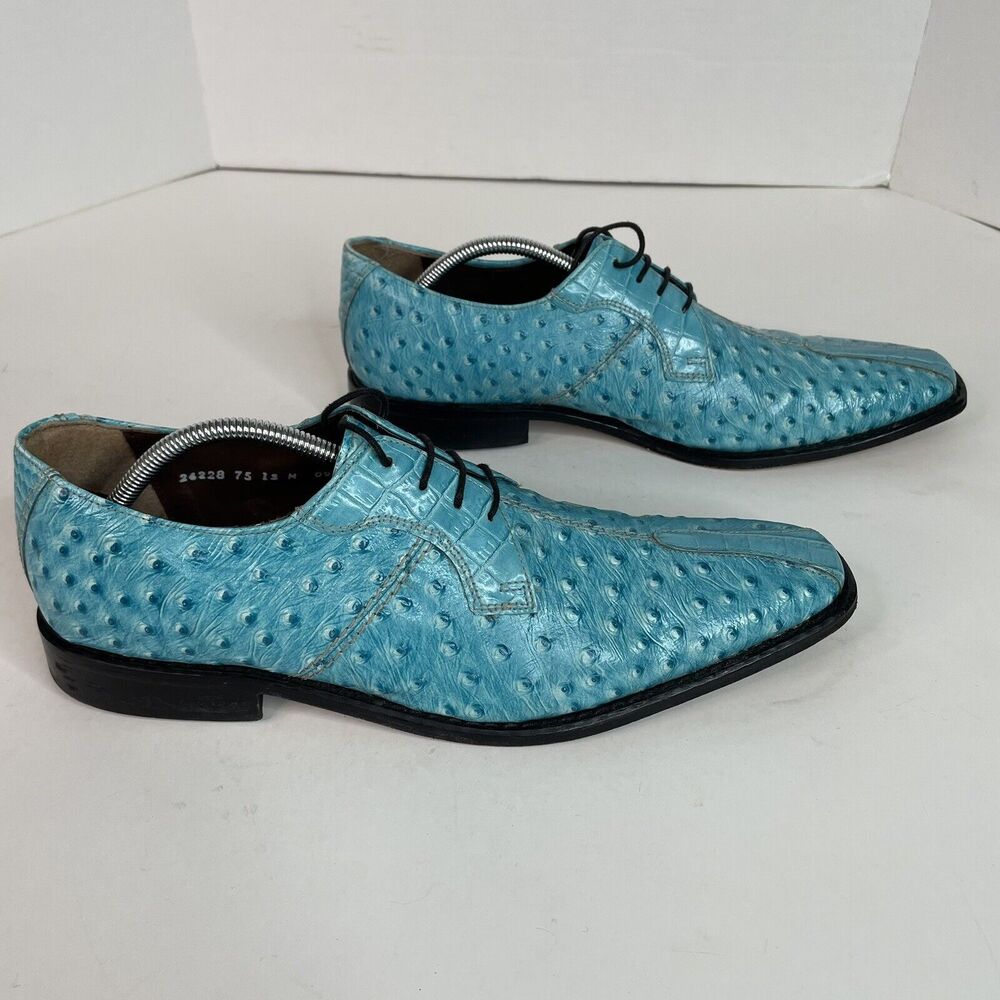 Stacy Adams Men’s Dress Shoes 12M, Blue Leather, Ostrich Print, Oxfords Rare VTG - Picture 2 of 11